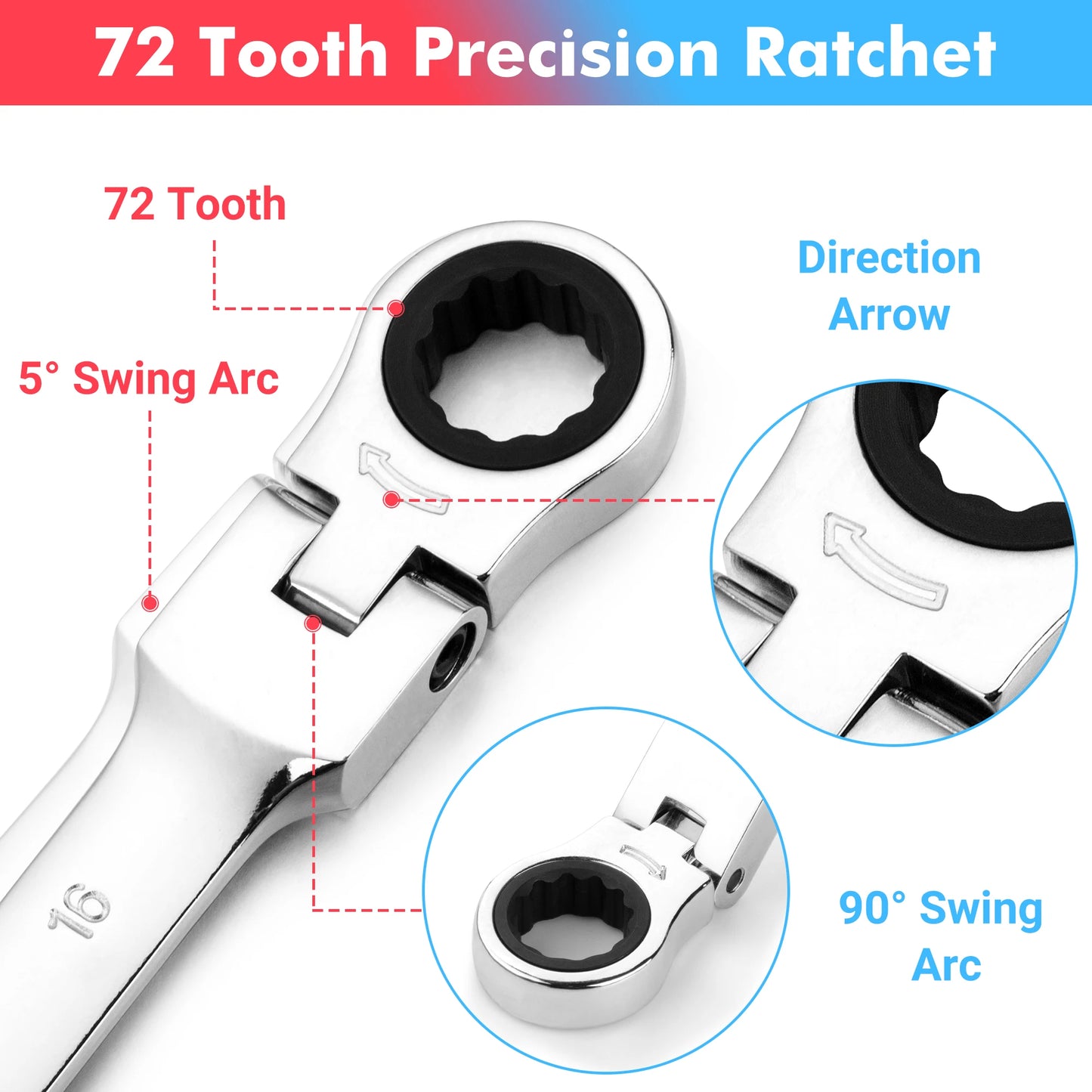14-Piece Metric & SAE Ratcheting Wrench Set – 180° Flex-Head Combination Wrenches with Roll-Up Pouch, Chrome Vanadium Steel (8mm–16mm & 5/16"–11/16")