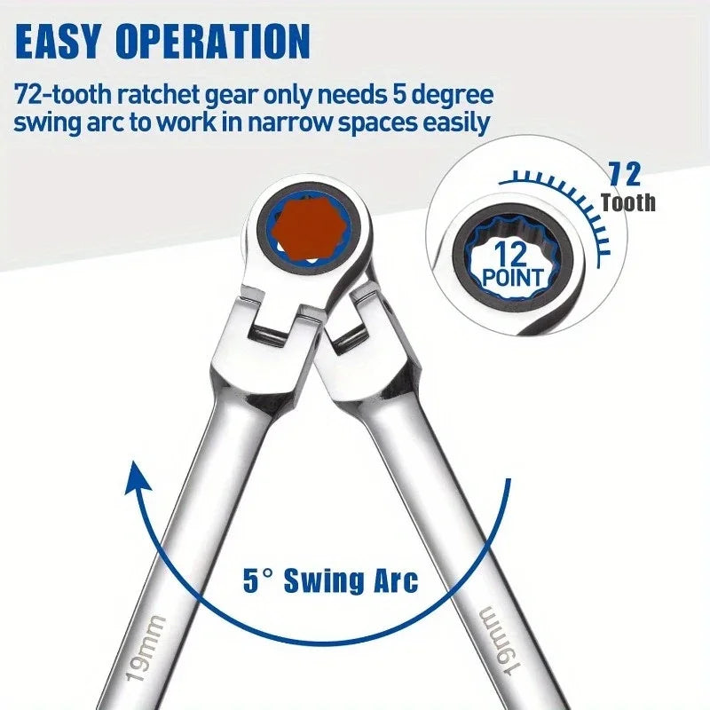 Extra Long Flex-Head Ratcheting Wrench Spanners for Car & Bike, Automotive & Garage Tools