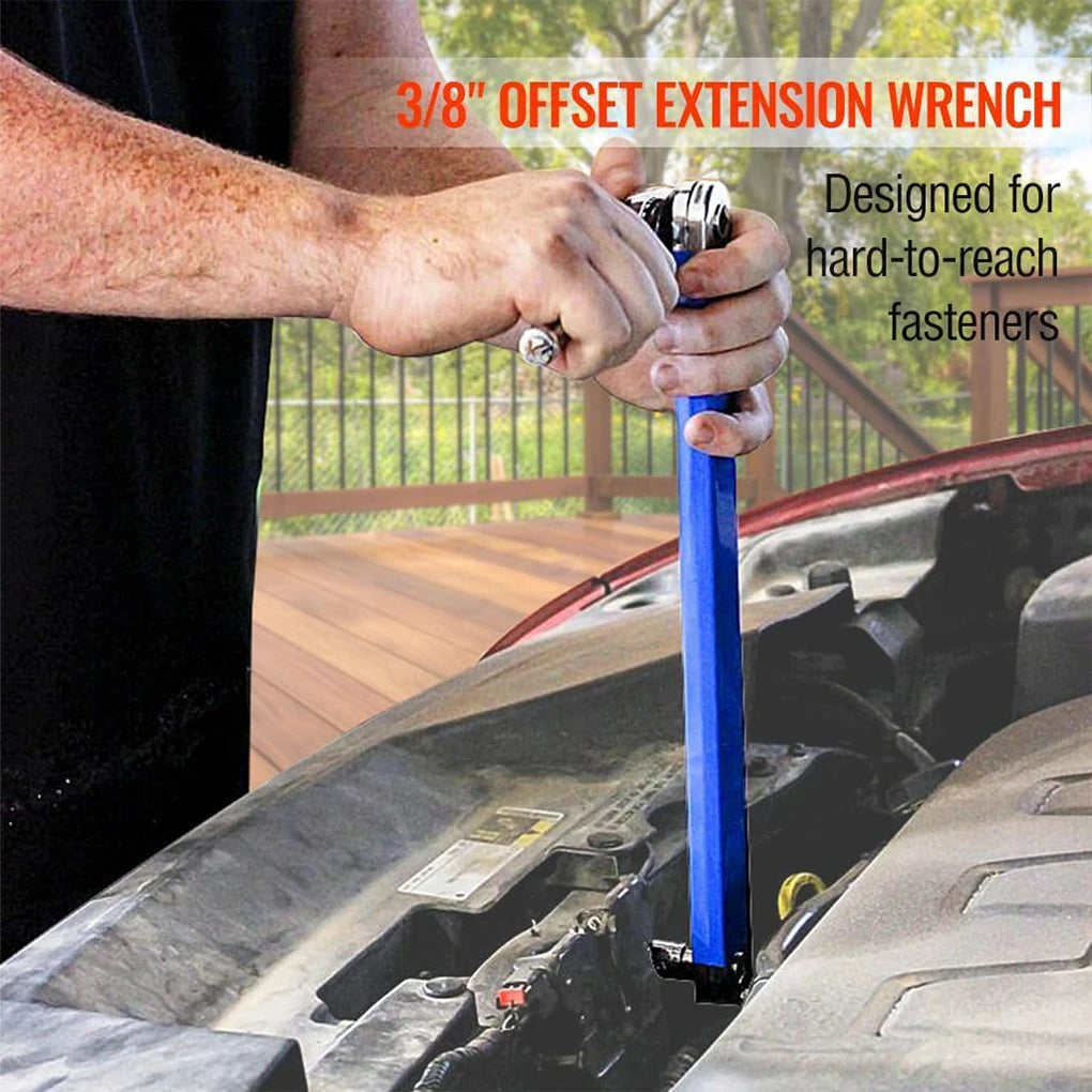Adjustable Offset Extension Wrench Set – 15-Inch Tight Reach Ratchet Wrench with 3 Adapters & Drill Drive for Automotive & Mechanical Repairs