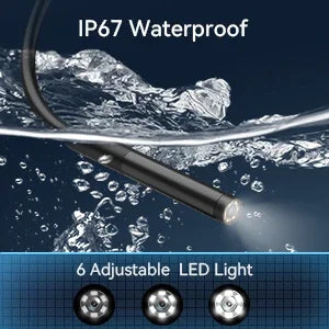 1080P HD Borescope Inspection Camera – Waterproof Endoscope Snake Camera with LED Lights, 9.8FT Semi-Rigid Cable & 3-in-1 USB/Type-C/Lightning Interface