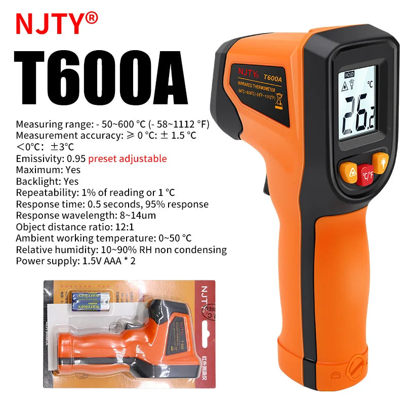 GM320 Infrared Thermometer – Non-Contact Digital Laser Temperature Gun (-50°C to 380°C) with LCD Display & Adjustable Emissivity