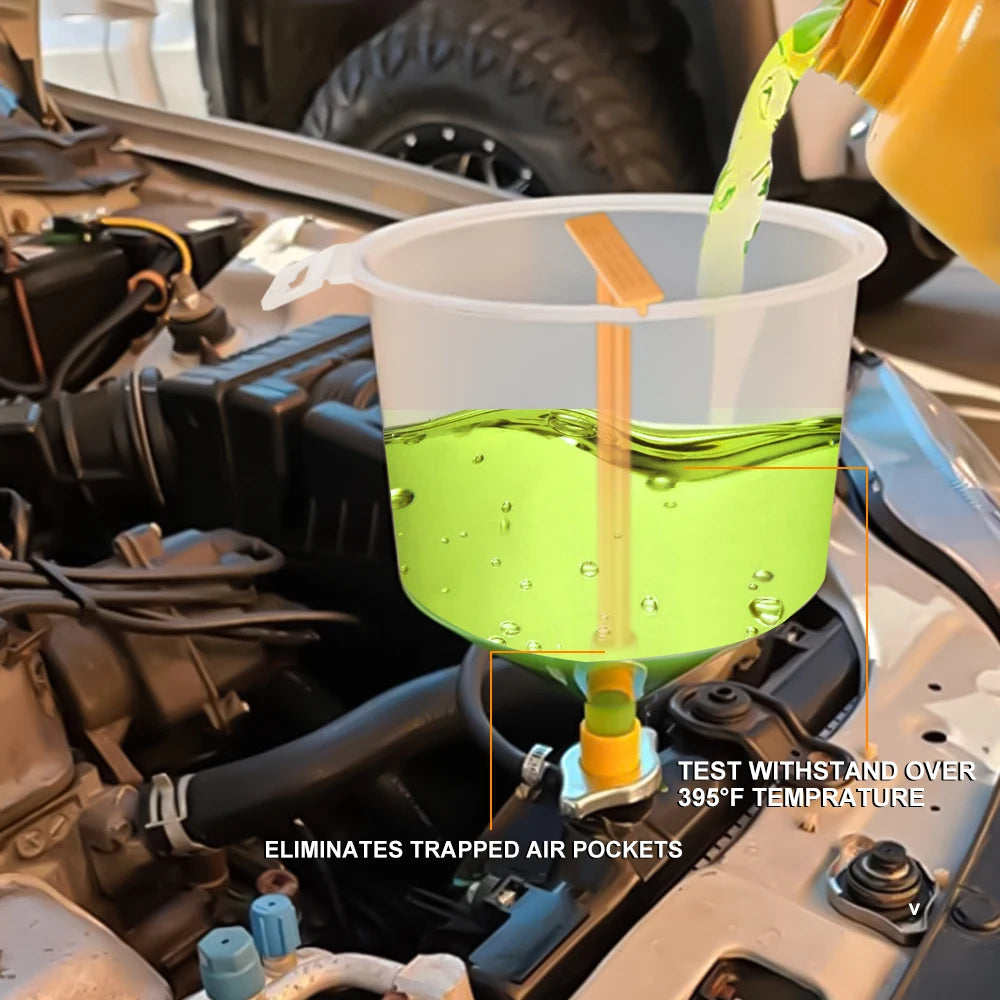 Spill-Proof Coolant Funnel Kit – Universal Radiator Filling System with 5 Adapters, Extension Tube & Elbows for Cars, SUVs & Light Trucks