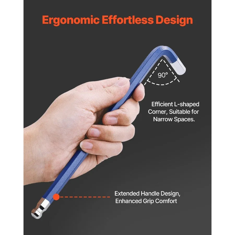 22-Piece Hex Key Allen Wrench Set | SAE & Metric Long Arm Ball-End Keys (1.5mm–10mm & 0.050"–3/8") | Color-Coded, Chrome Vanadium Steel