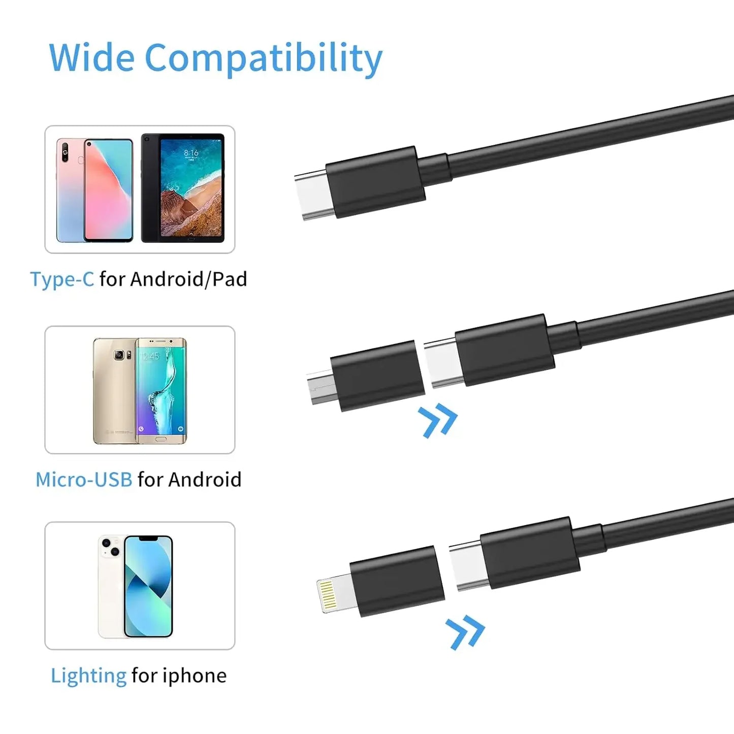1080P HD Borescope Inspection Camera – Waterproof Endoscope Snake Camera with LED Lights, 9.8FT Semi-Rigid Cable & 3-in-1 USB/Type-C/Lightning Interface