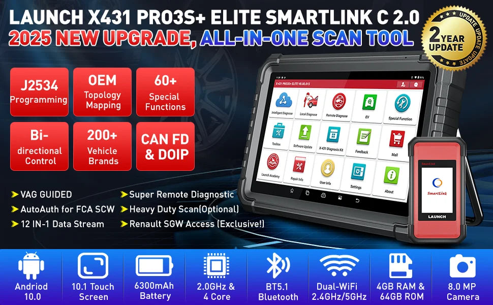 2025 LAUNCH X431 PRO3S+ ELITE Smartlink C V2.0 Car Diagnostic Tools J2534 Programming CAN FD DOIP  OBD2 Full System Topology Map