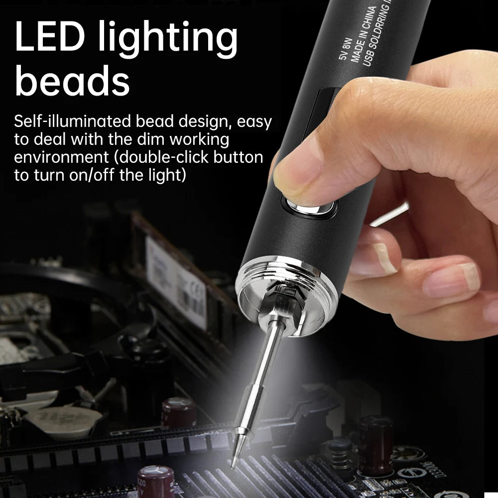 USB Rechargeable Soldering Iron – Wireless Electric Solder Iron with 5-Speed Temperature Control, Fast Charging & Replaceable Tips