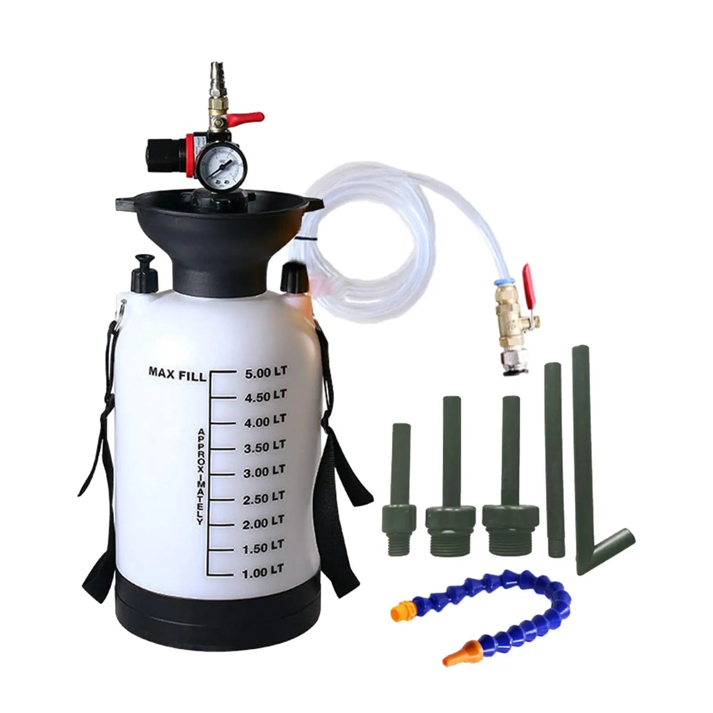 5L Pneumatic Transmission Fluid Pump Kit – Automatic Gear Oil Filler Tool with Pressure Gauge, Funnel & Adapters