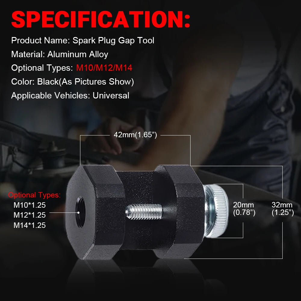 Aluminum Spark Plug Gap Tool – Adjustable Sparkplug Gapper Caliper for 10mm, 12mm & 14mm Plugs, Universal Car Engine Tool