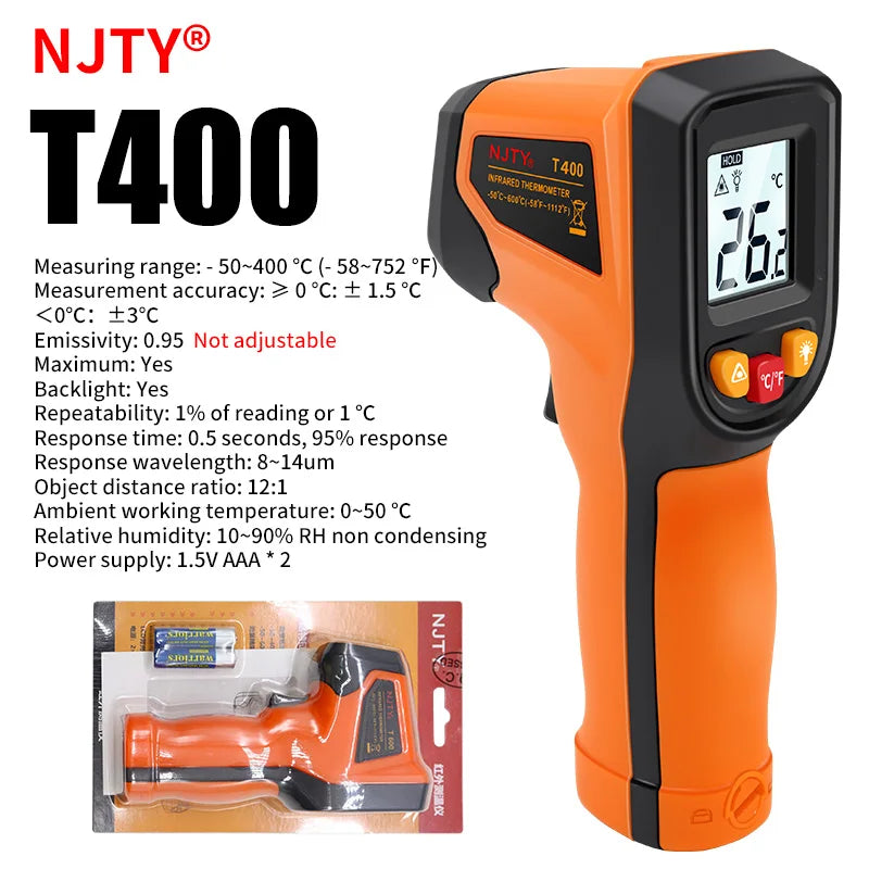GM320 Infrared Thermometer – Non-Contact Digital Laser Temperature Gun (-50°C to 380°C) with LCD Display & Adjustable Emissivity