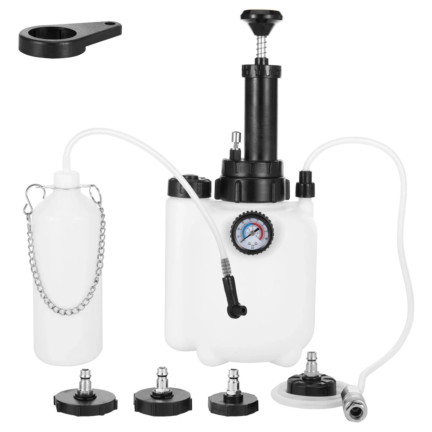 L Manual Brake Bleeder Kit – One-Person Brake & Clutch Fluid Bleeding Tool with Pressure Gauge, 4 Adapters & Waste Oil Bottle
