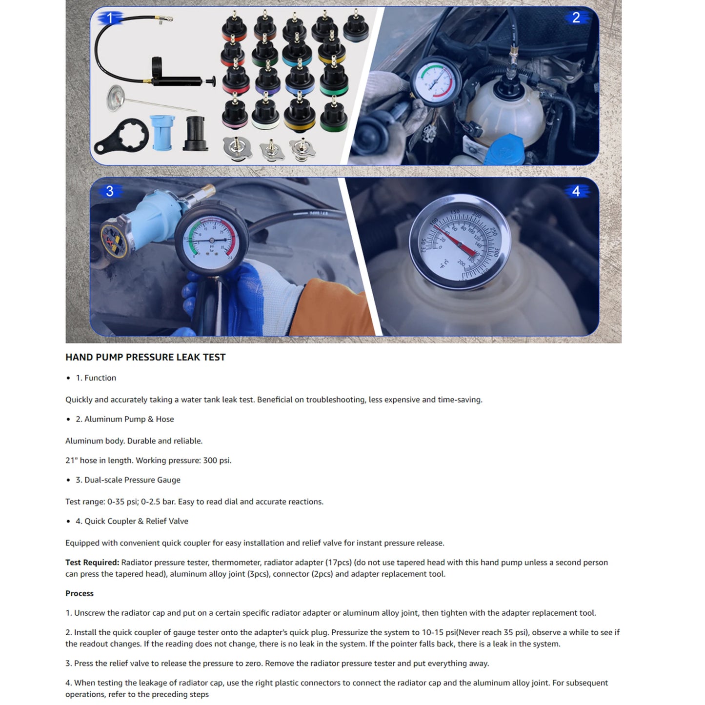 Car Radiator Leak Tester & Coolant Vacuum Refill Tool Kit – Pneumatic Radiator Pressure Test & Cooling System Purge Fill Kit