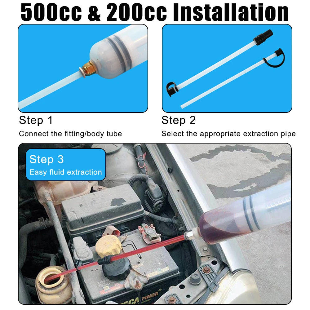 Car Fluid Extractor & Filler Pump – 1.5L, 500ML & 200ML Oil Extractor for Brake Fluid, Engine Oil, Gear Oil & Coolant