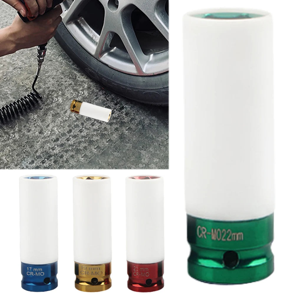 Pneumatic Wrench Tire Protection Impact Socket – 1/2-Inch Drive Wheel Nut Sleeve for 17mm, 19mm, 21mm & 22mm Lug Nuts