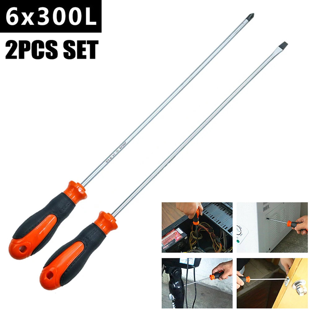 12-Inch Extra Long Magnetic Screwdriver – Heavy-Duty Cross & Slotted Options for Hard-to-Reach Areas