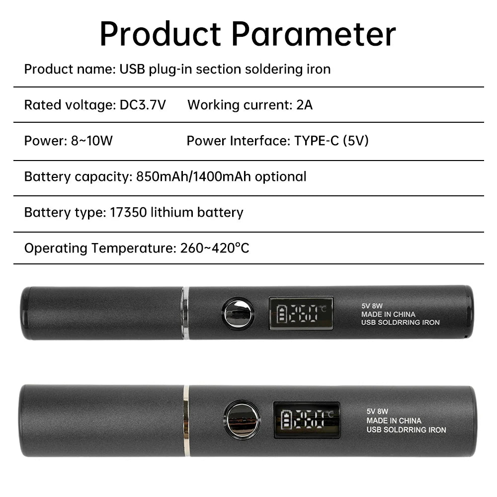 USB Rechargeable Soldering Iron – Wireless Electric Solder Iron with 5-Speed Temperature Control, Fast Charging & Replaceable Tips
