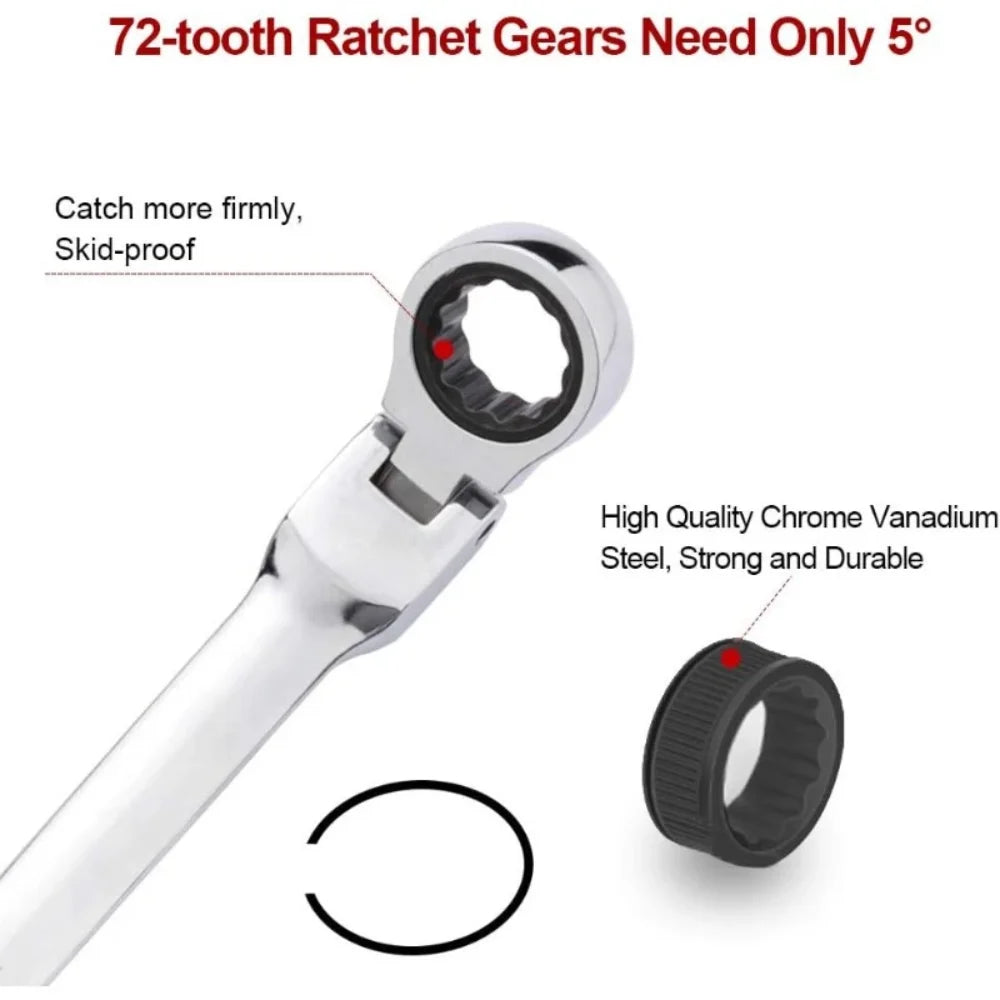 Extra Long Flex-Head Ratcheting Wrench Spanners for Car & Bike, Automotive & Garage Tools