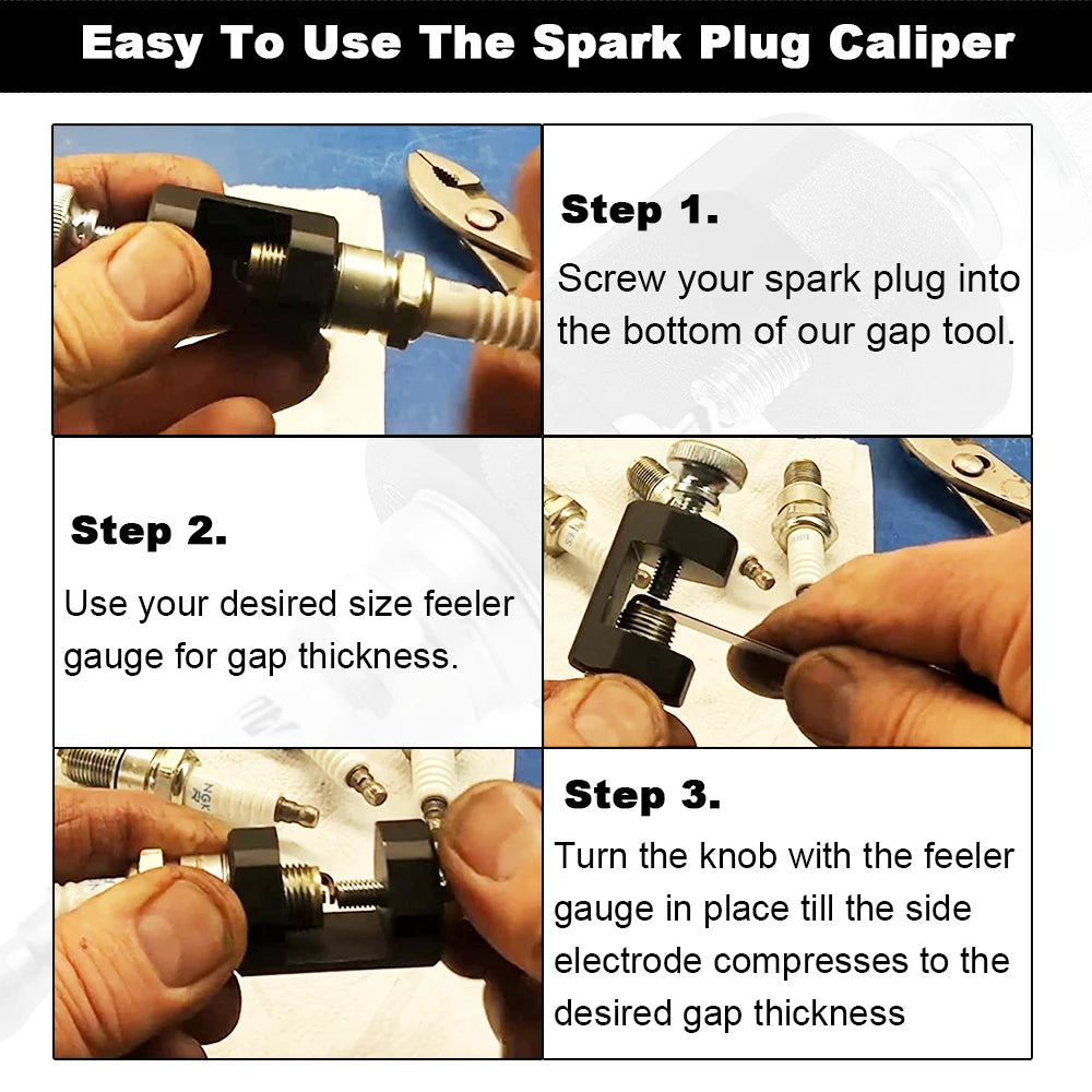 Aluminum Spark Plug Gap Tool – Adjustable Sparkplug Gapper Caliper for 10mm, 12mm & 14mm Plugs, Universal Car Engine Tool