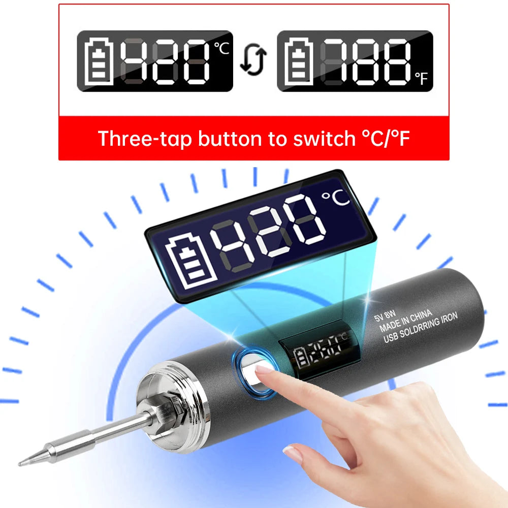 USB Rechargeable Soldering Iron – Wireless Electric Solder Iron with 5-Speed Temperature Control, Fast Charging & Replaceable Tips