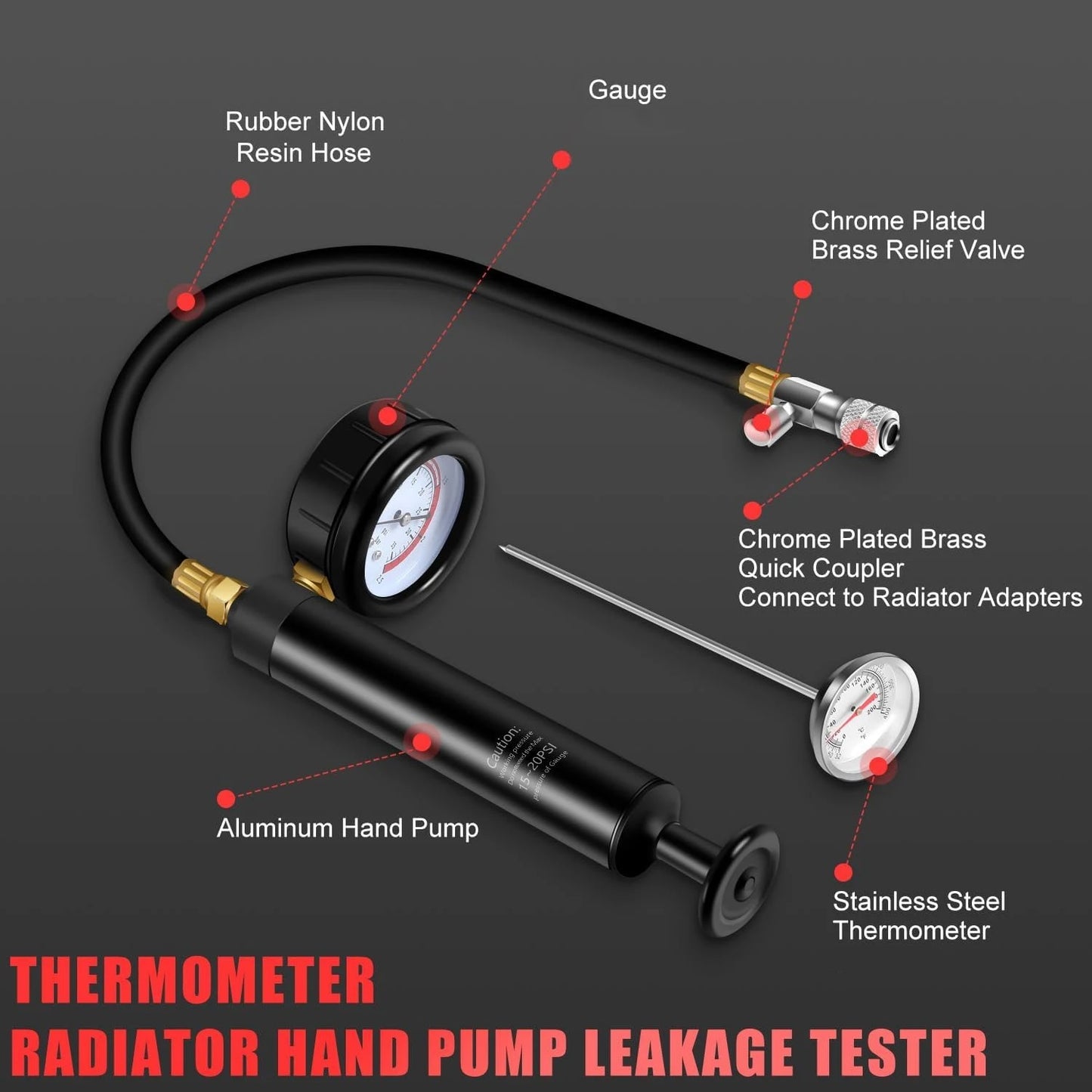 Car Radiator Leak Tester & Coolant Vacuum Refill Tool Kit – Pneumatic Radiator Pressure Test & Cooling System Purge Fill Kit