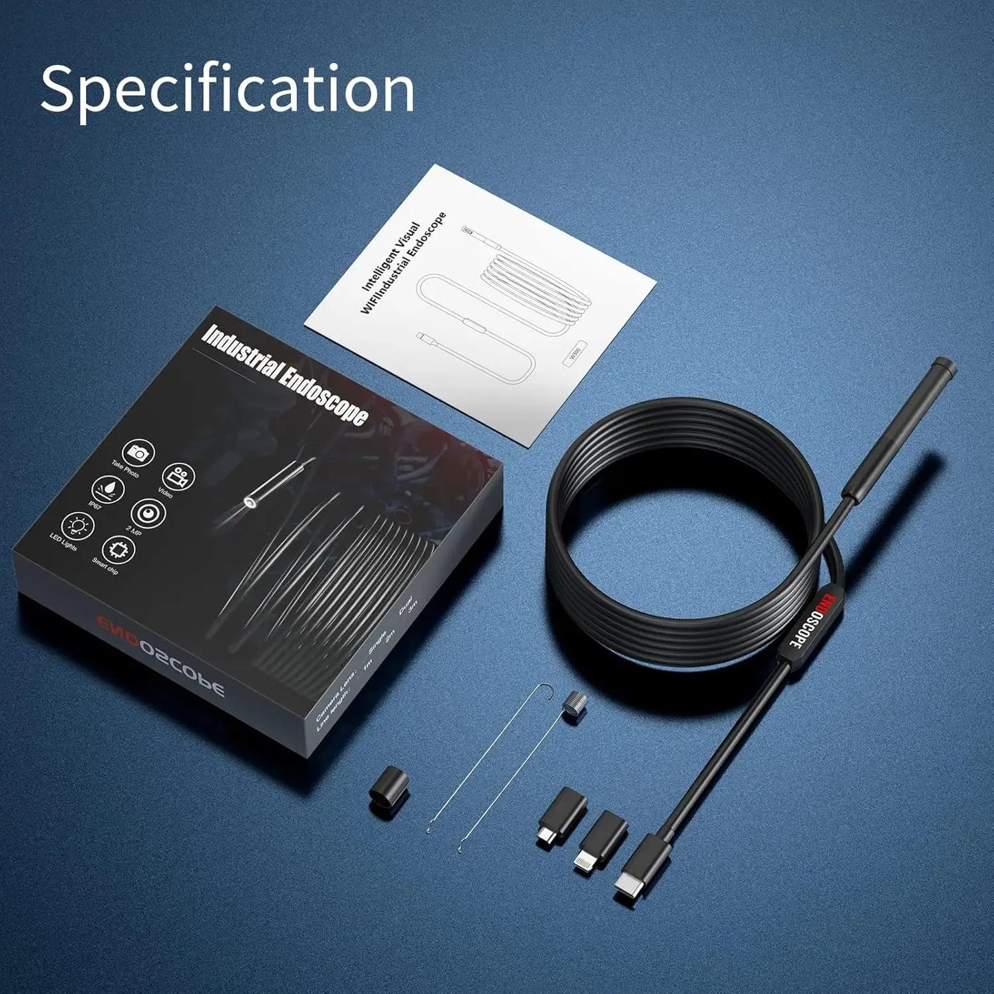 1080P HD Borescope Inspection Camera – Waterproof Endoscope Snake Camera with LED Lights, 9.8FT Semi-Rigid Cable & 3-in-1 USB/Type-C/Lightning Interface