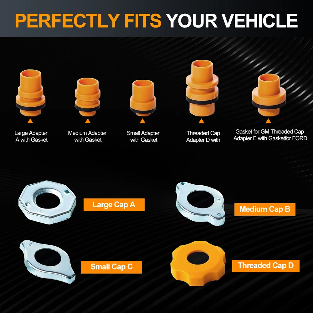 Spill-Proof Coolant Funnel Kit – Universal Radiator Filling System with 5 Adapters, Extension Tube & Elbows for Cars, SUVs & Light Trucks