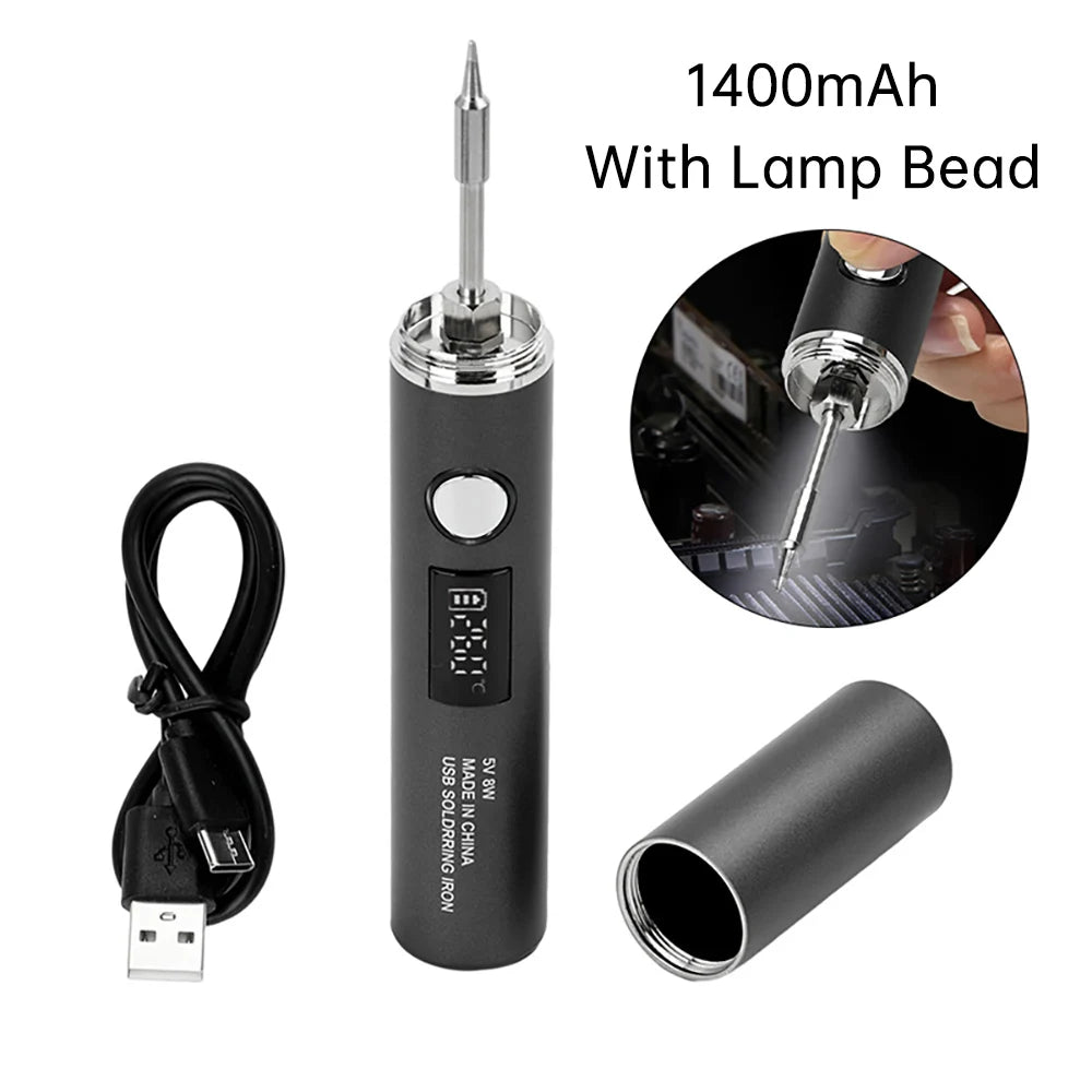 USB Rechargeable Soldering Iron – Wireless Electric Solder Iron with 5-Speed Temperature Control, Fast Charging & Replaceable Tips