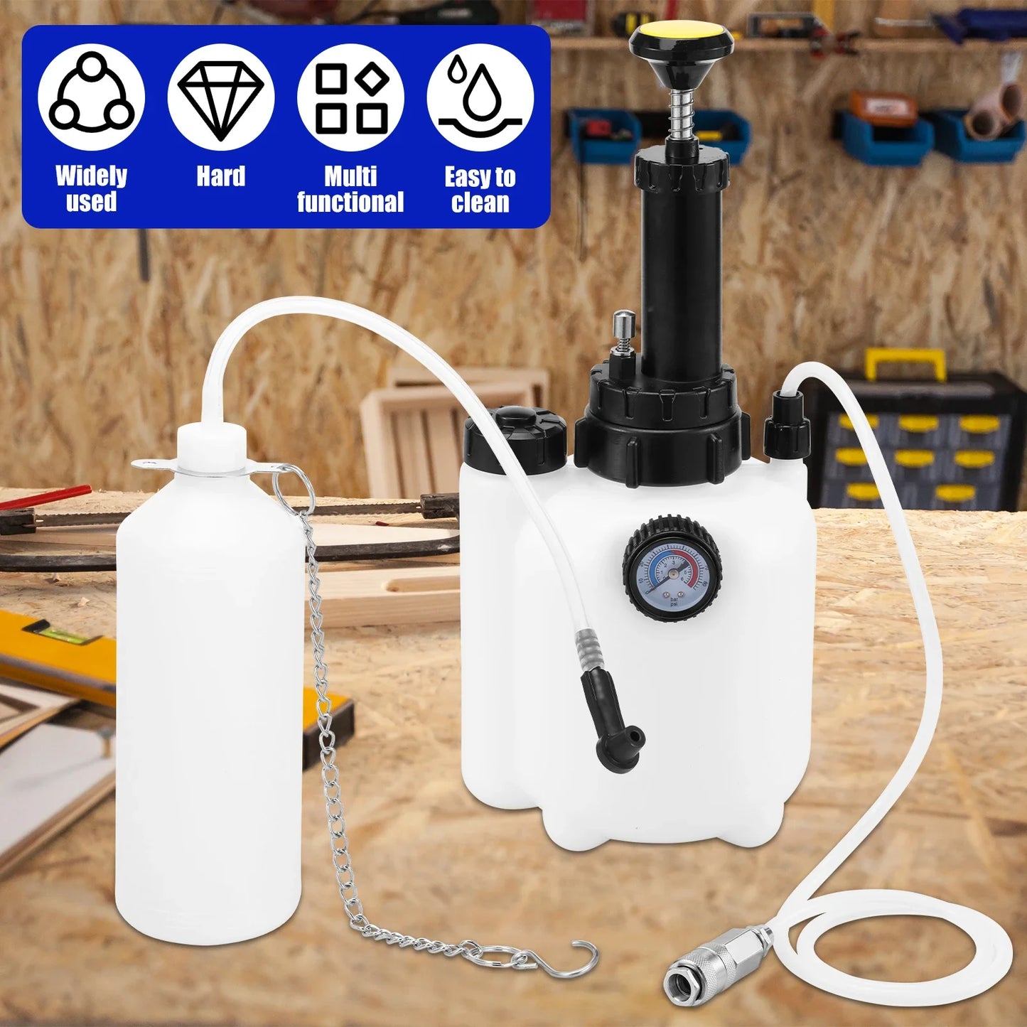 L Manual Brake Bleeder Kit – One-Person Brake & Clutch Fluid Bleeding Tool with Pressure Gauge, 4 Adapters & Waste Oil Bottle