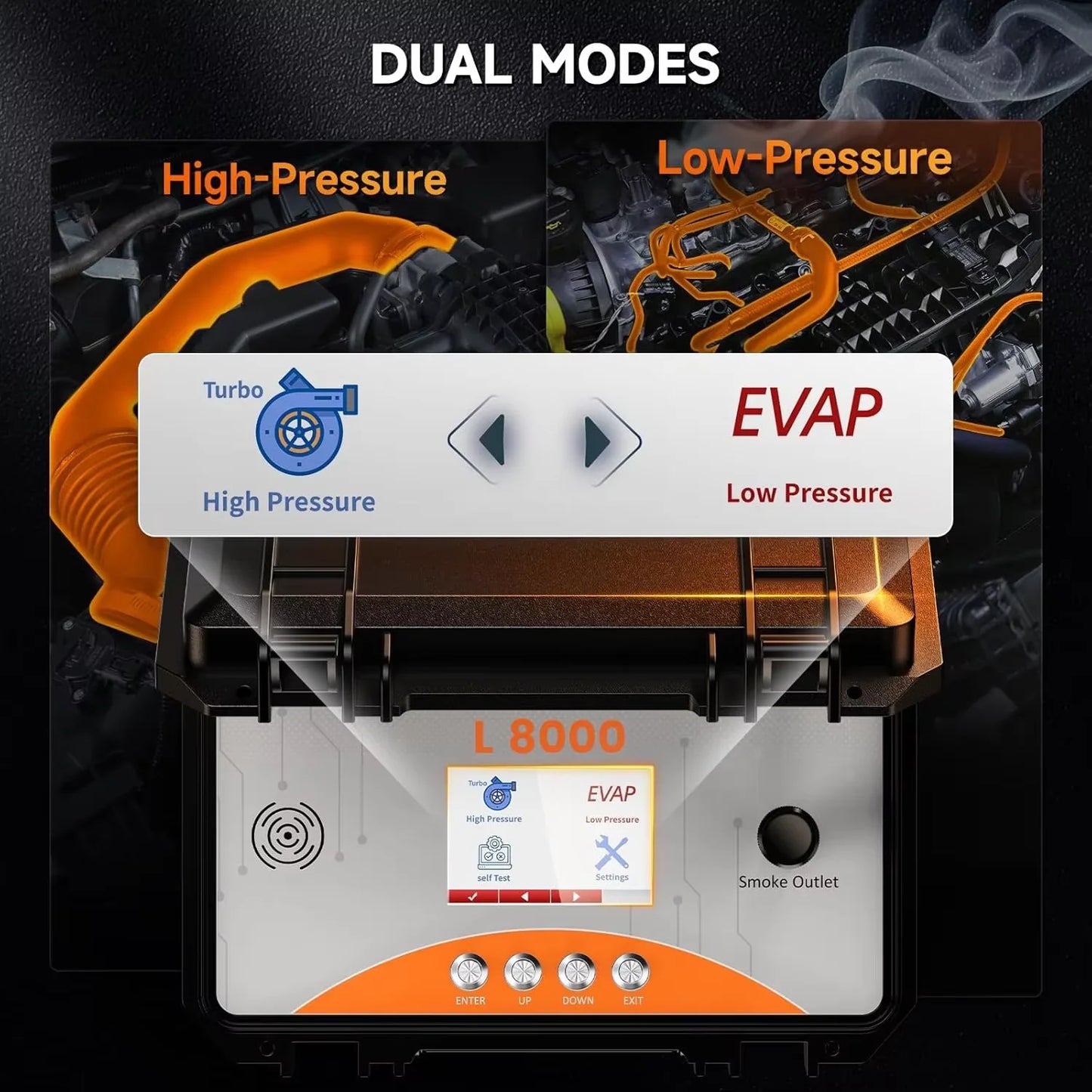 ANCEL L8000 Automotive Smoke Machine Leak Detector – Dual Mode EVAP & Turbo System Tester with Built-In Air Pump and Full Adapter Kit