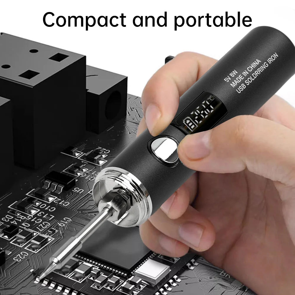 USB Rechargeable Soldering Iron – Wireless Electric Solder Iron with 5-Speed Temperature Control, Fast Charging & Replaceable Tips