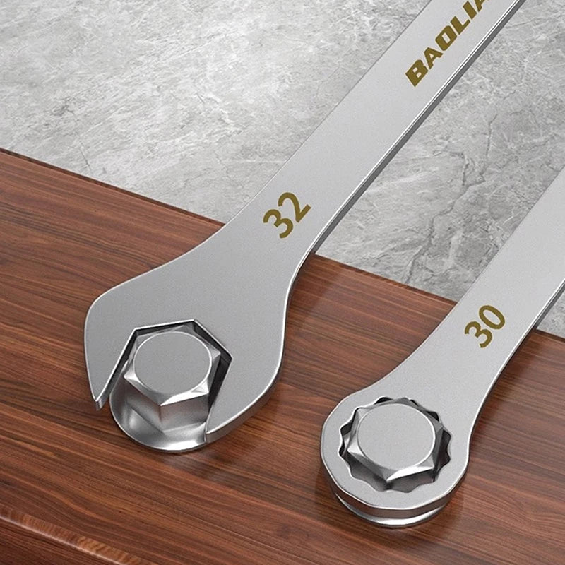 3mm Ultra-Thin Dual-Purpose Wrench – Large Open-End & Plum Wrench for Automotive, Bike & Machinery Repairs (4mm–32mm)