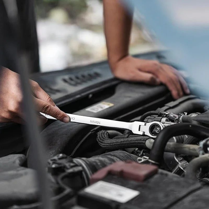 Extra Long Flex-Head Ratcheting Wrench Spanners for Car & Bike, Automotive & Garage Tools