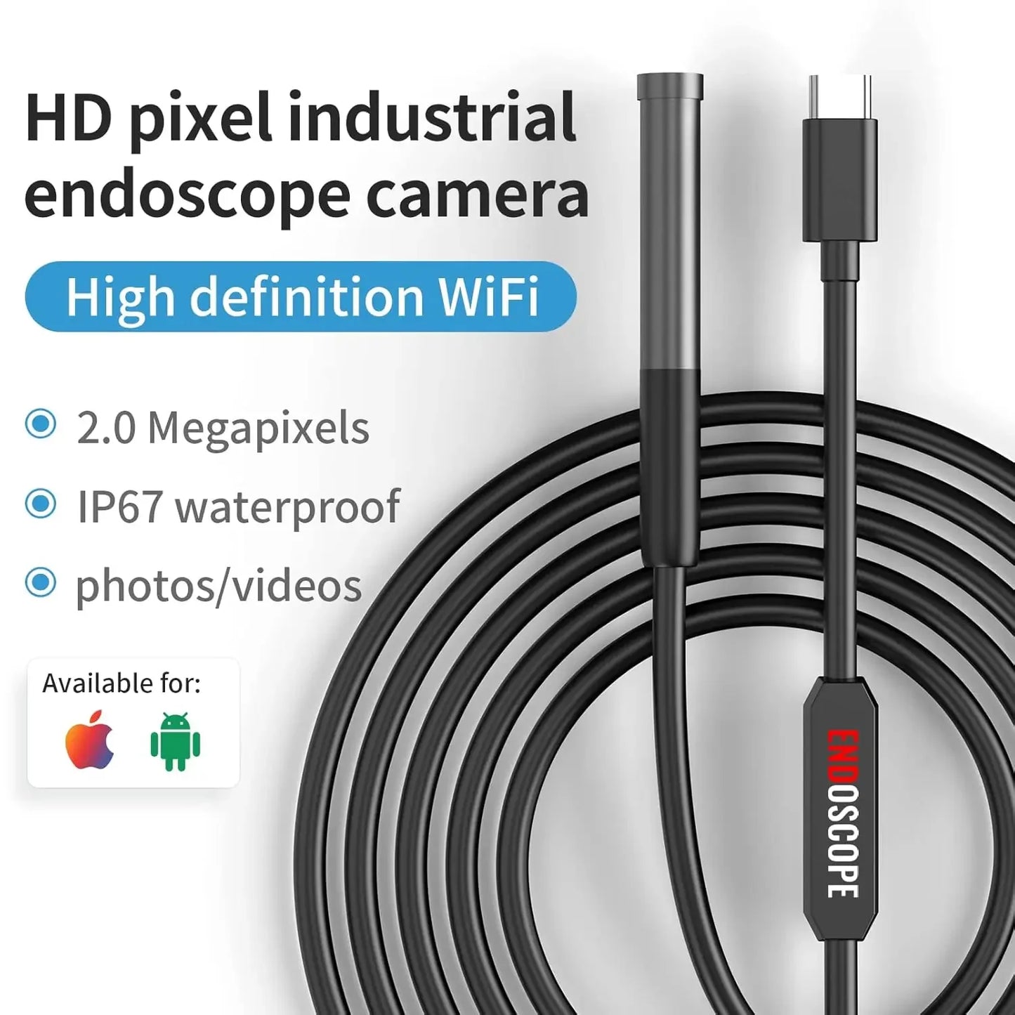 1080P HD Borescope Inspection Camera – Waterproof Endoscope Snake Camera with LED Lights, 9.8FT Semi-Rigid Cable & 3-in-1 USB/Type-C/Lightning Interface
