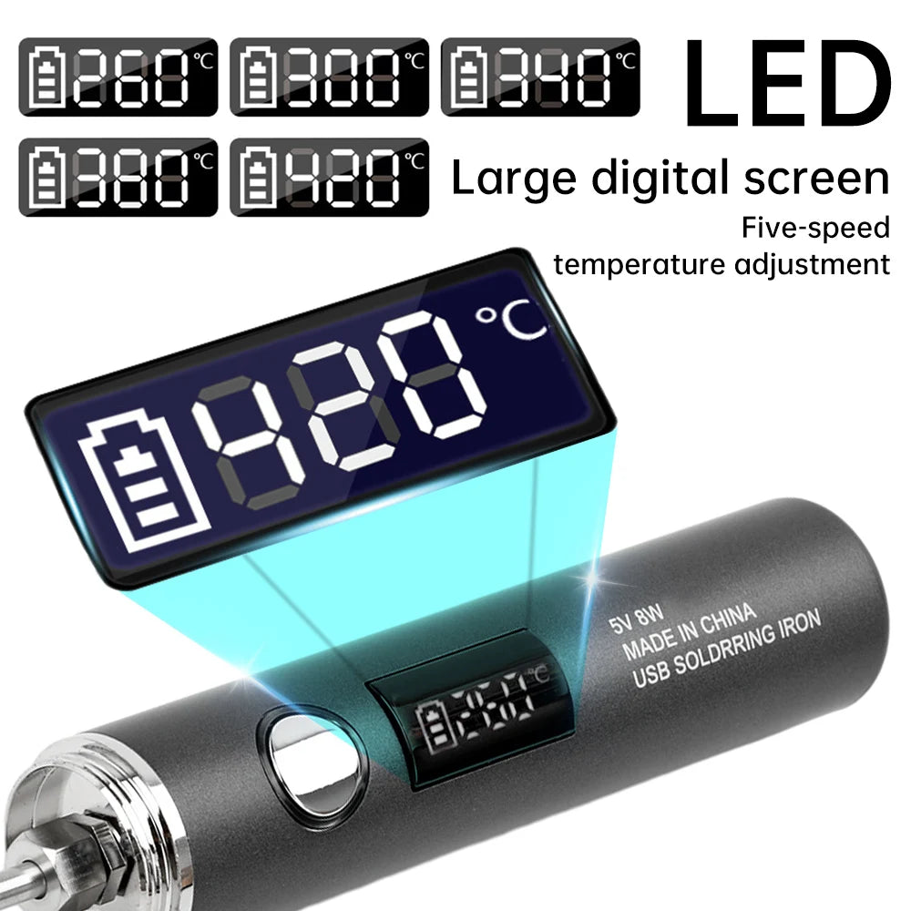 USB Rechargeable Soldering Iron – Wireless Electric Solder Iron with 5-Speed Temperature Control, Fast Charging & Replaceable Tips