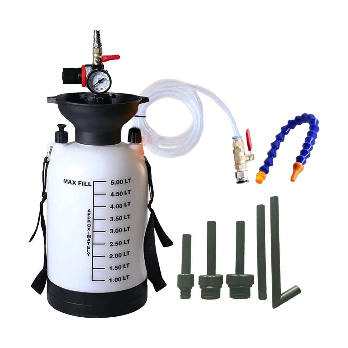 5L Pneumatic Transmission Fluid Pump Kit – Automatic Gear Oil Filler Tool with Pressure Gauge, Funnel & Adapters