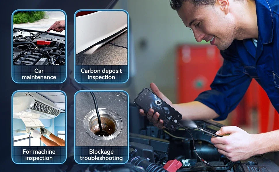 1080P HD Borescope Inspection Camera – Waterproof Endoscope Snake Camera with LED Lights, 9.8FT Semi-Rigid Cable & 3-in-1 USB/Type-C/Lightning Interface