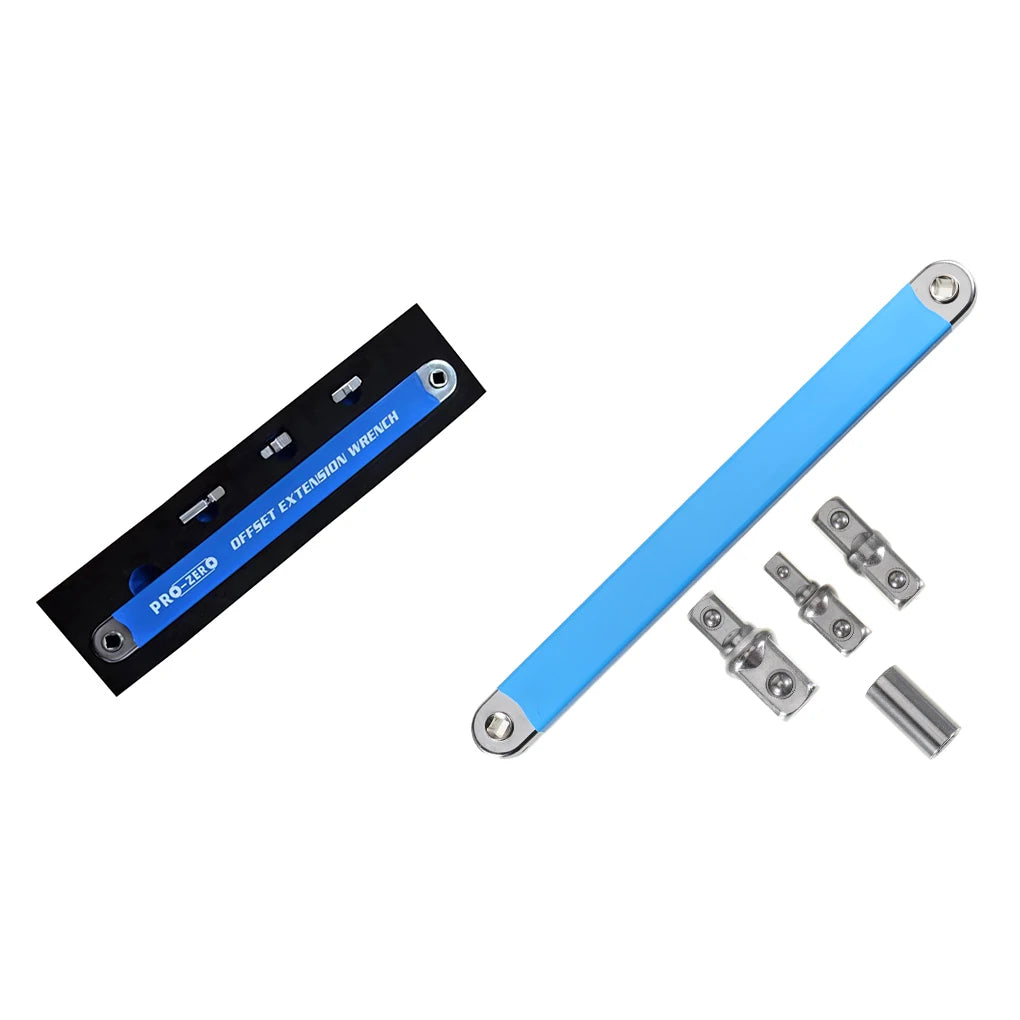 Adjustable Offset Extension Wrench Set – 15-Inch Tight Reach Ratchet Wrench with 3 Adapters & Drill Drive for Automotive & Mechanical Repairs