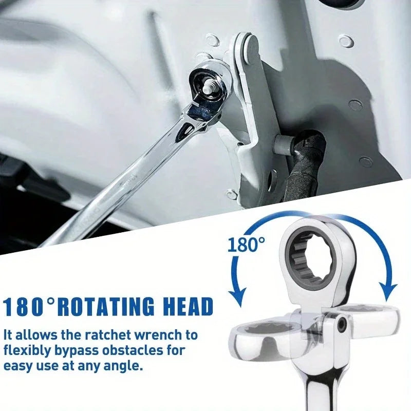 Extra Long Flex-Head Ratcheting Wrench Spanners for Car & Bike, Automotive & Garage Tools