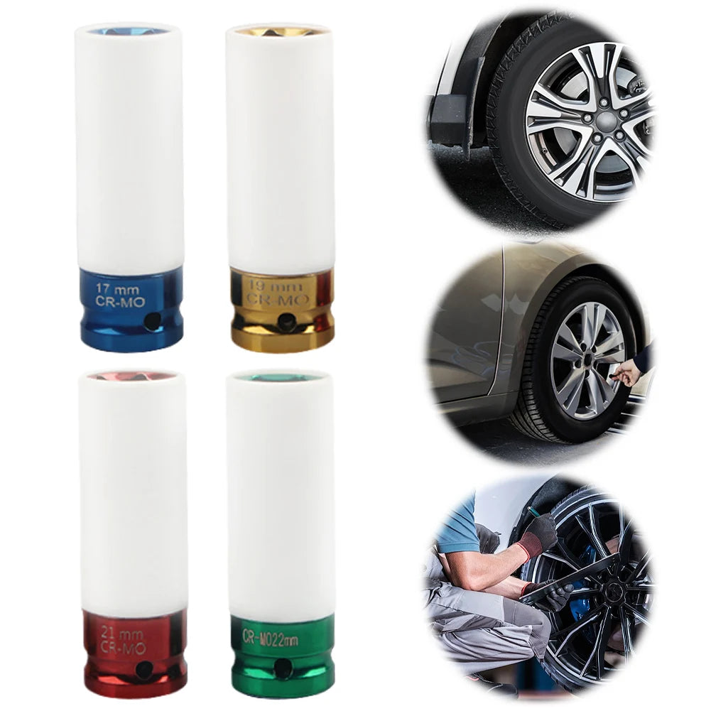 Pneumatic Wrench Tire Protection Impact Socket – 1/2-Inch Drive Wheel Nut Sleeve for 17mm, 19mm, 21mm & 22mm Lug Nuts