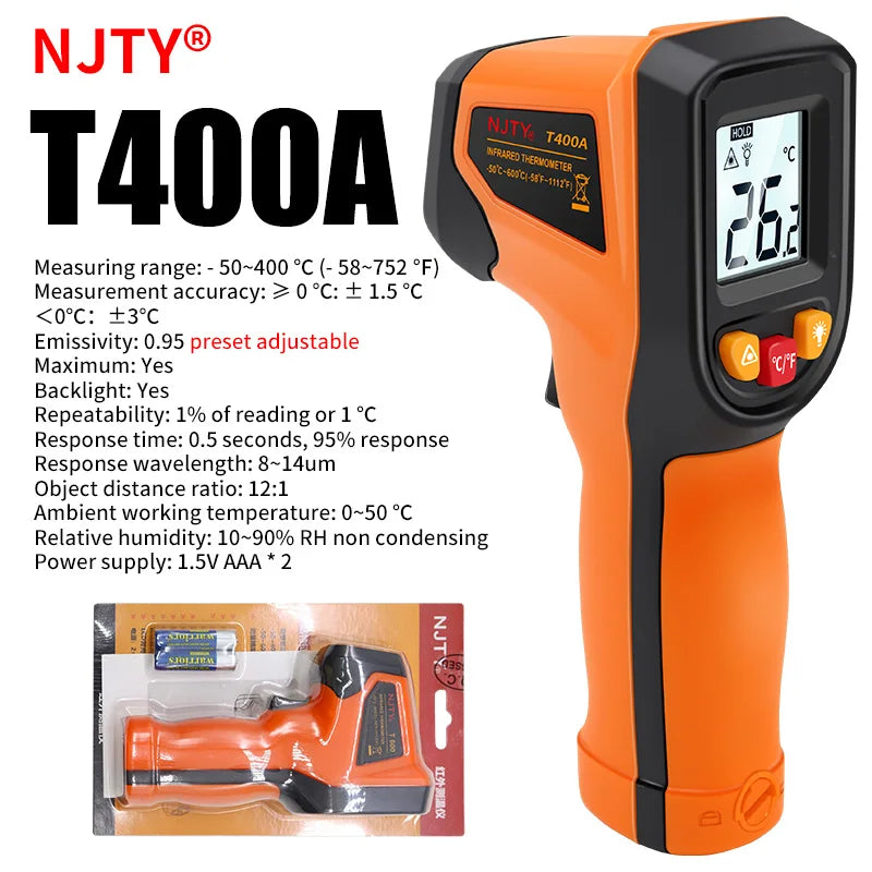 GM320 Infrared Thermometer – Non-Contact Digital Laser Temperature Gun (-50°C to 380°C) with LCD Display & Adjustable Emissivity