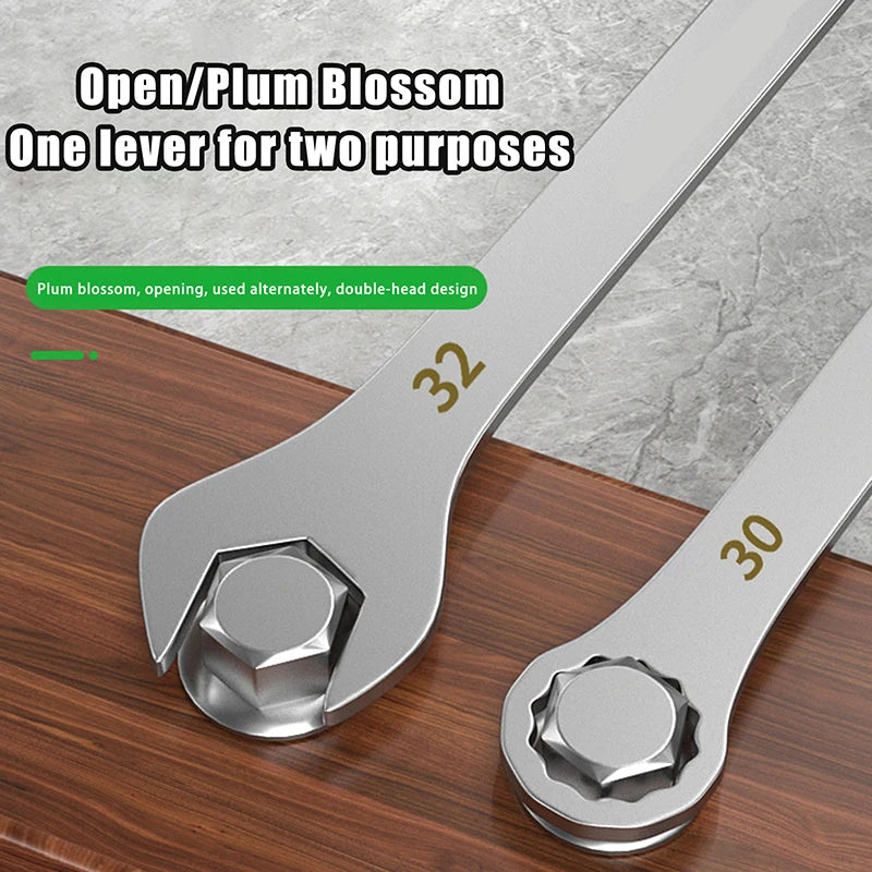 3mm Ultra-Thin Dual-Purpose Wrench – Large Open-End & Plum Wrench for Automotive, Bike & Machinery Repairs (4mm–32mm)