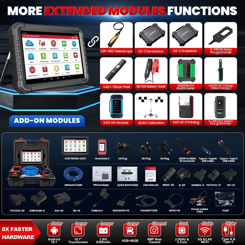 2025 LAUNCH X431 PRO3S+ ELITE Smartlink C V2.0 Car Diagnostic Tools J2534 Programming CAN FD DOIP  OBD2 Full System Topology Map