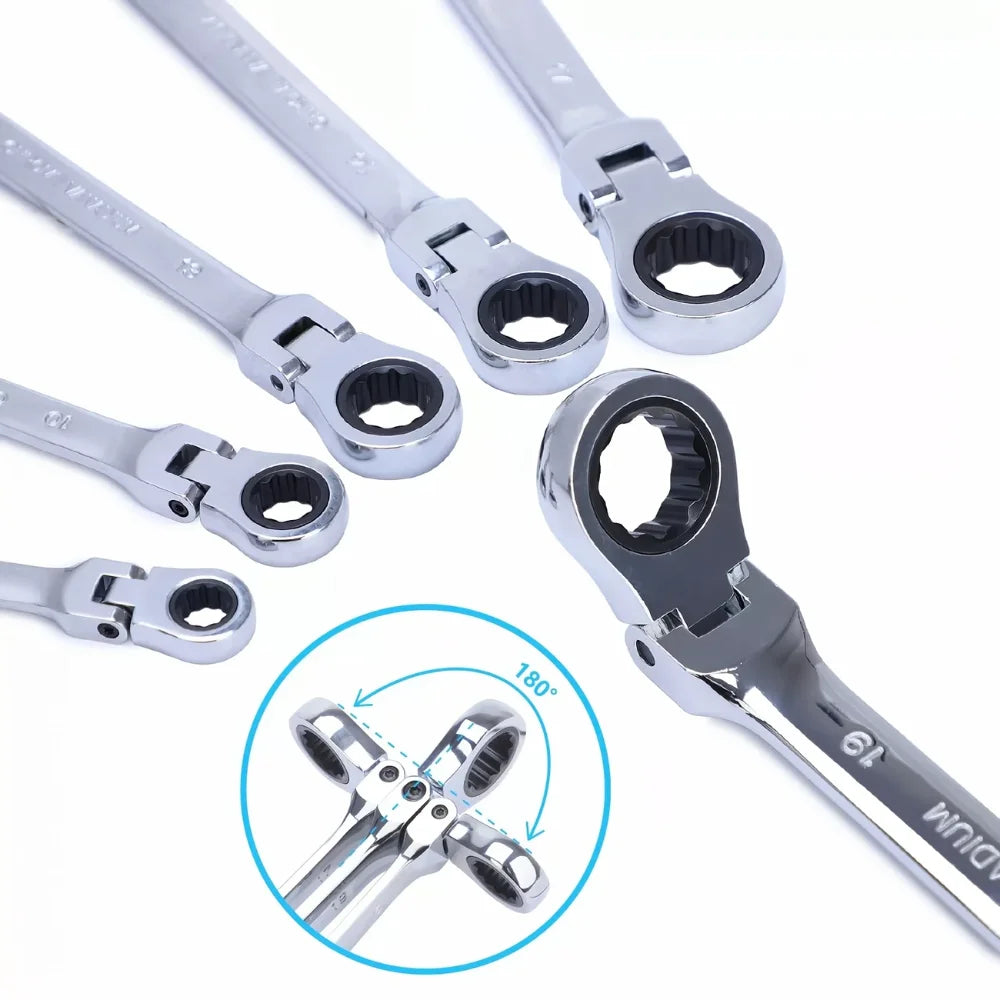 Extra Long Flex-Head Ratcheting Wrench Spanners for Car & Bike, Automotive & Garage Tools