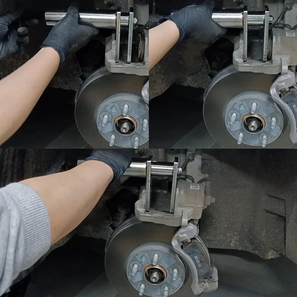 Close-up of a mechanical component with hands in gloves adjusting it.