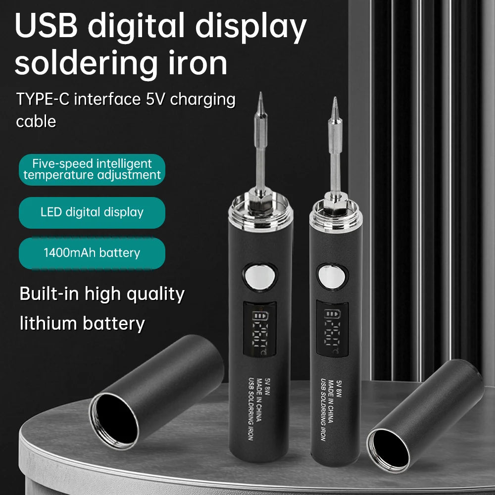 USB Rechargeable Soldering Iron – Wireless Electric Solder Iron with 5-Speed Temperature Control, Fast Charging & Replaceable Tips